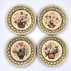 Andrea by Sadek SONATA Floral Fruit Basket Decorative Dinner Plates Set Of 4